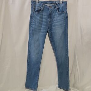 George Relaxed Denim Jeans in Blue with Gold Stitching